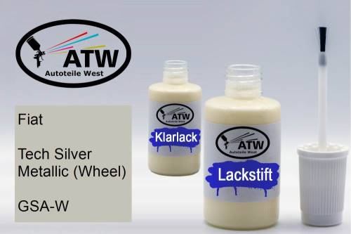 Fiat, Tech Silver Metallic (Wheel), GSA-W: 20ml Lackstift + 20ml Klarlack - Set, von ATW Autoteile West.